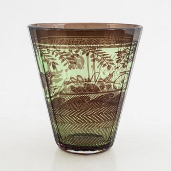 Gunnar Cyrén, vase, glass, graal, Orrefors 1988.