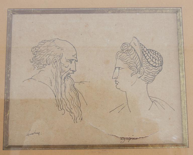 OKÄNDA KONSTNÄRER, teckningar, 2+1 st.