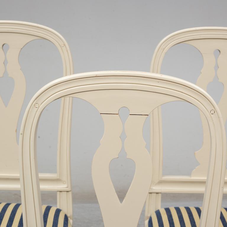 Six 20th century Swedish Gustavian style dining chairs from IKEA's 18th century collection.