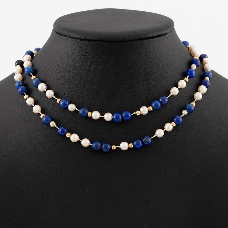 Collier lapis lazuli och odlade pärlor med rondeller.