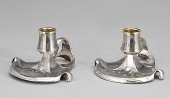 LJUSSTAKAR, 2 par, nysilver, Wurttembergische Metallwarenfabrik, jugend. Omkring 1900.