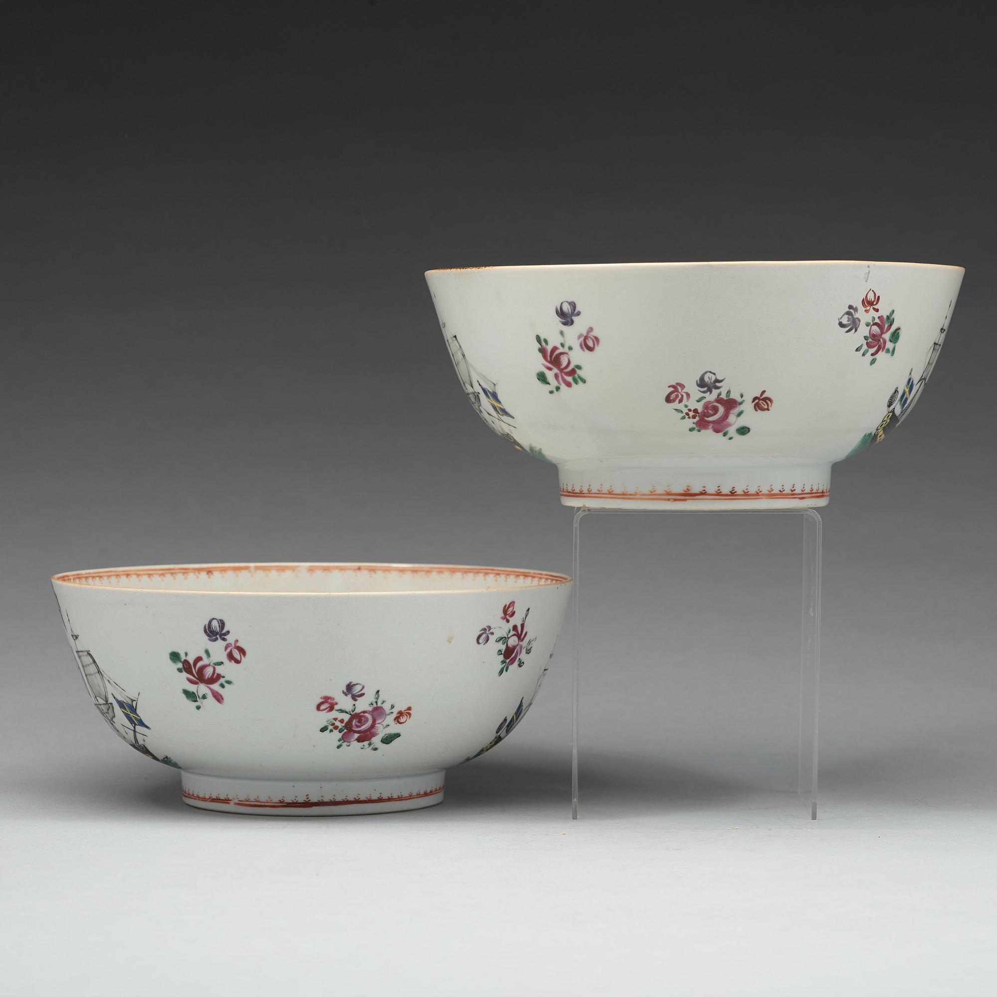 A pair of 'European Subject' punch bowls, Qing dynasty, Qianlong (1736-95).