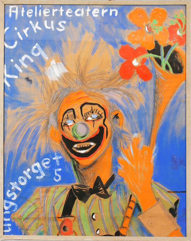 OKÄND KONSTNÄR, blandteknik, "Cirkus King", Atelierteatern i Göteborg, 1950/60-tal.