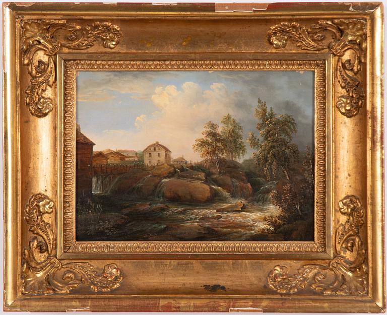 Swedish artist, around 1830, Industrial environment by the rapids.