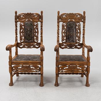 A pair of Baroque style armchairs, circa 1900.