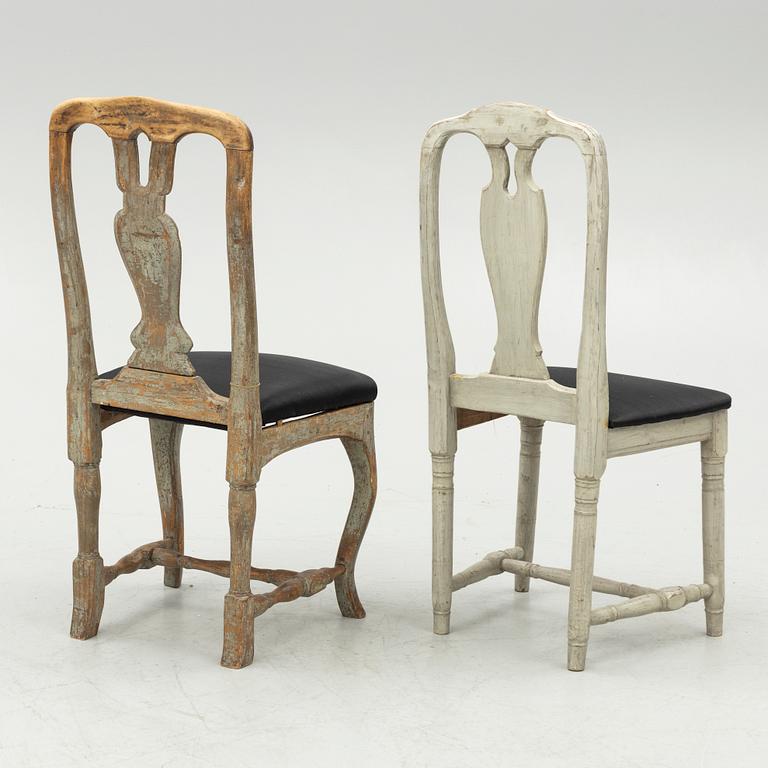 A set of five similar chairs, late 18th century.