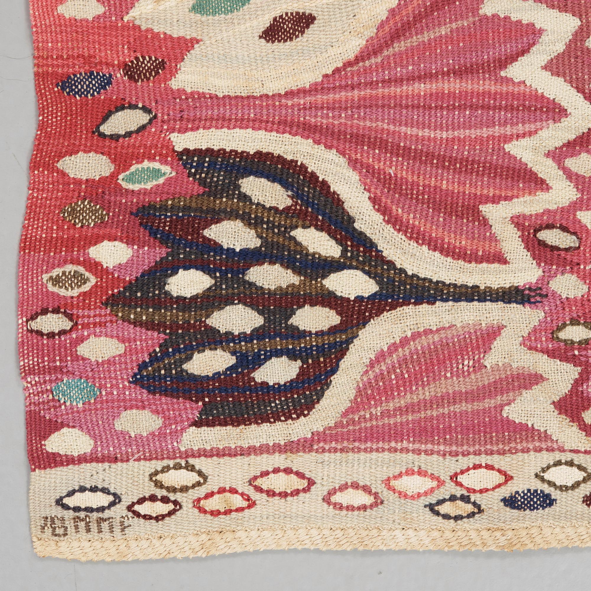 TEXTILE. "Röd Crocus". Tapestry variation. 151 x 60,5 cm. Signed AB MMF AMF.