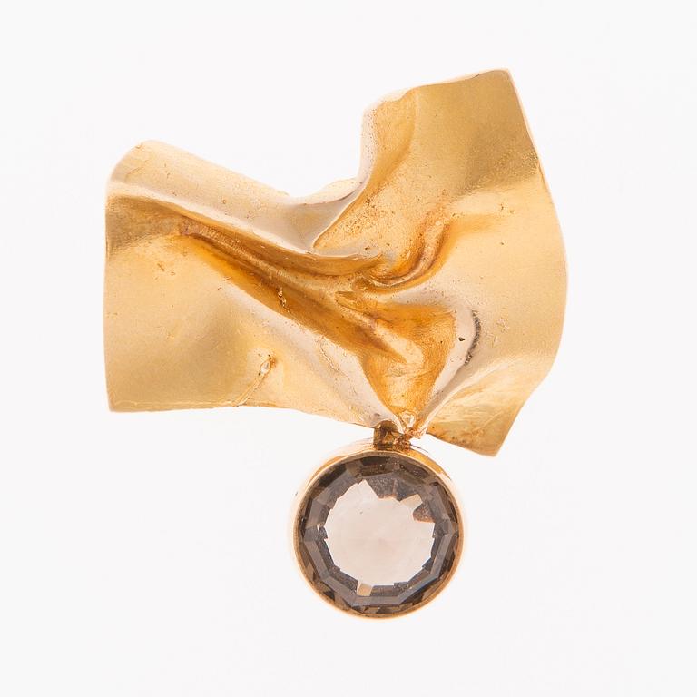 BJÖRN WECKSTRÖM, BROSCH, rökkvarts, 14K guld. Lapponia 1966.