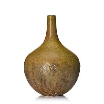 Axel Salto, a 'fluted style' Solfatara glazed stoneware vase, Royal Copenhagen, Denmark, model 20736.