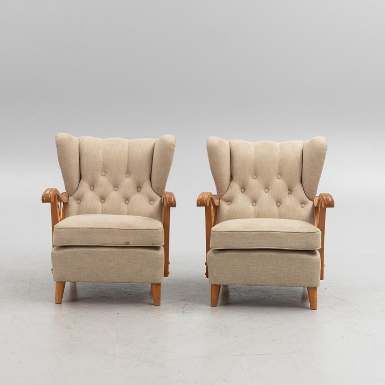 A pair of Swedish Modern armchairs, 1940's.