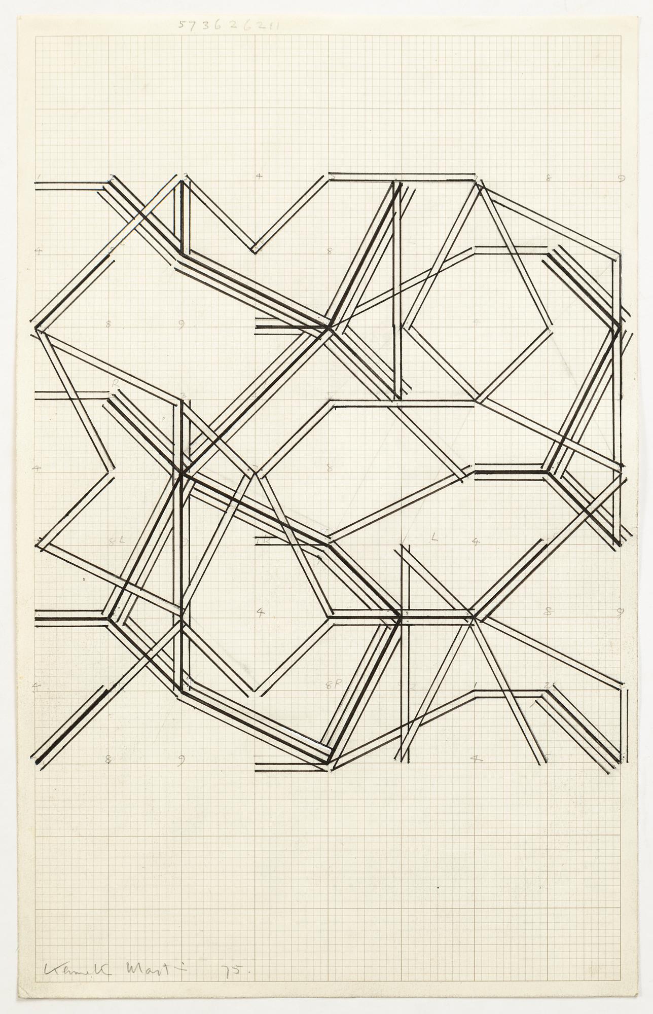 Kenneth Martin, mixed media on paper, 3 pcs, signed and dated -75.