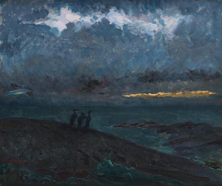 Axel Sjöberg, "Kväll vid Långviksskär med skarfvar".