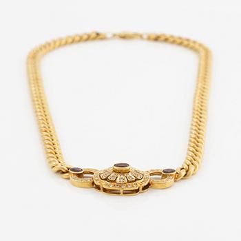 Collier 14K guld med fasettslipade rubiner och åttkantslipade diamanter.