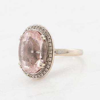 Ring, 14K white gold, morganite and diamonds.