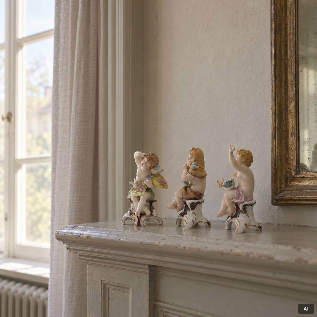 Figurines, 3 porcelain, Germany, Dresden-style mark, 19th/20th century.