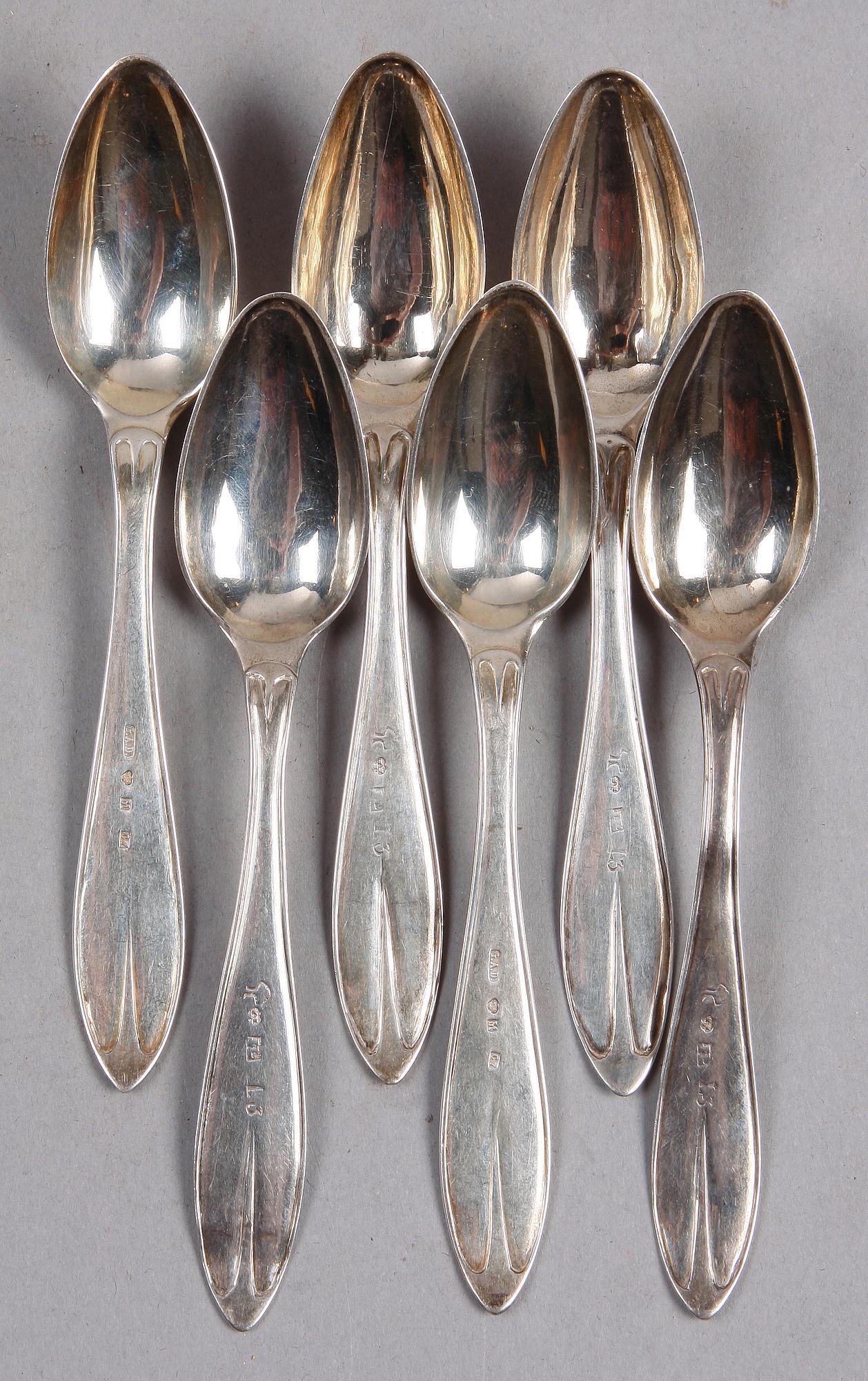 TESKEDAR, 6 st, silver. Bl a Johannes Lagerdahl, Eksjö, 1800-tal.