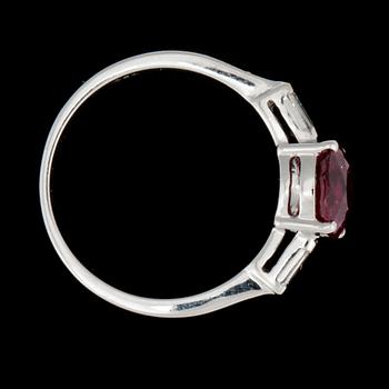 A ruby, 2.06 cts, and diamond circa 0.10 ct, ring.