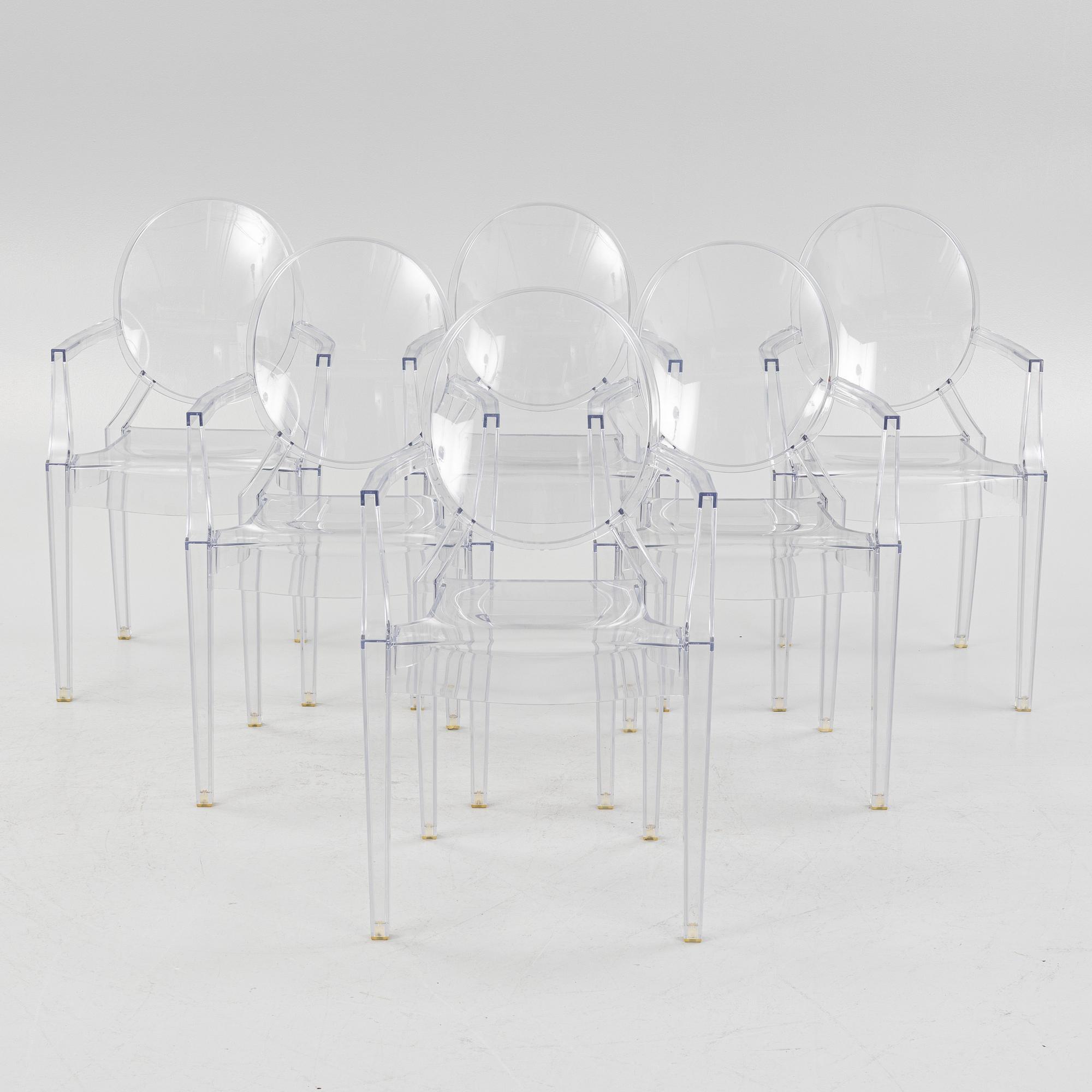 Philippe Starck, stolar, 6 st, "Louis Ghost", Kartell, Italien.