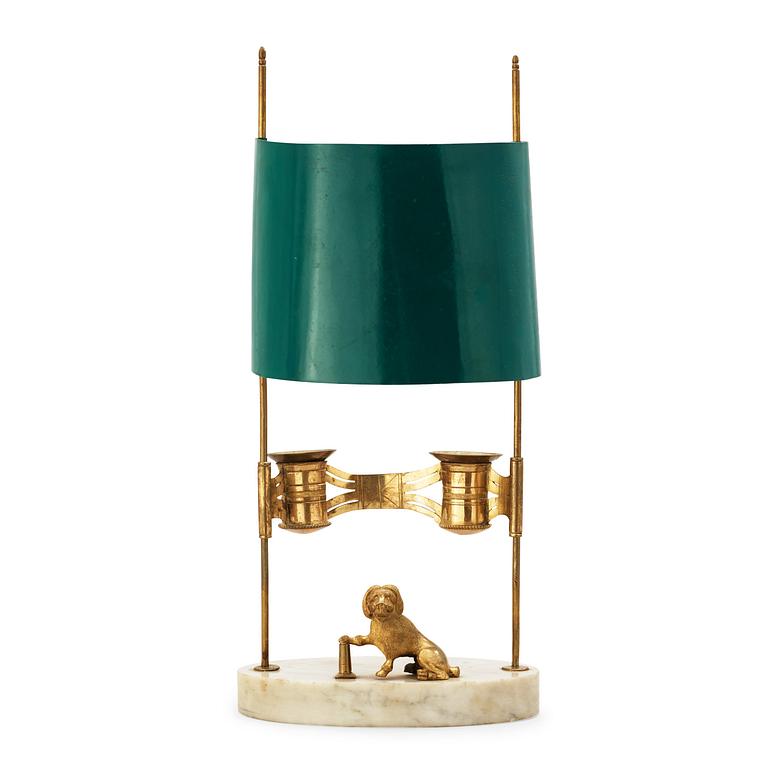 A late Gustavian early 19th century two-light table lamp.