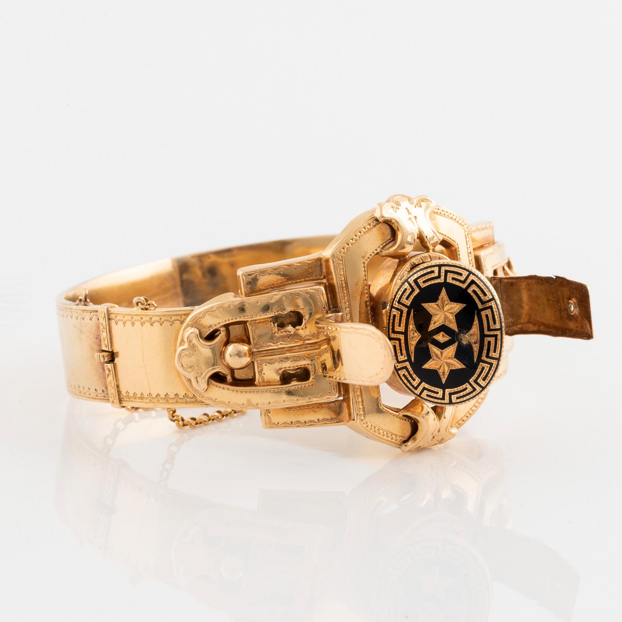 A 19th century 18K gold and enamel bracelet.