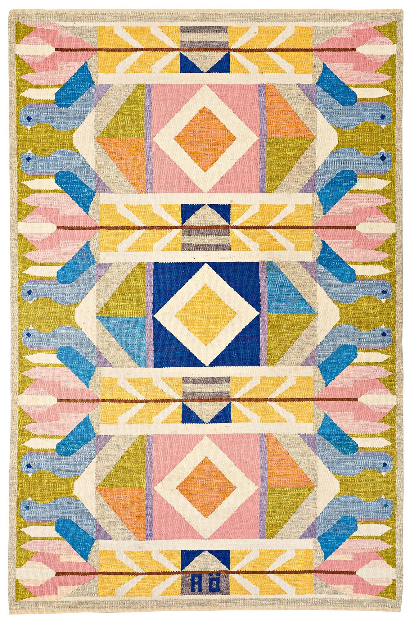 Agda Österberg, MATTA, "Matta nr 591", rölakan och gobelängteknik, ca 328,5 x 212 cm, signerad AÖ (Agda Österberg), vävd 1973.