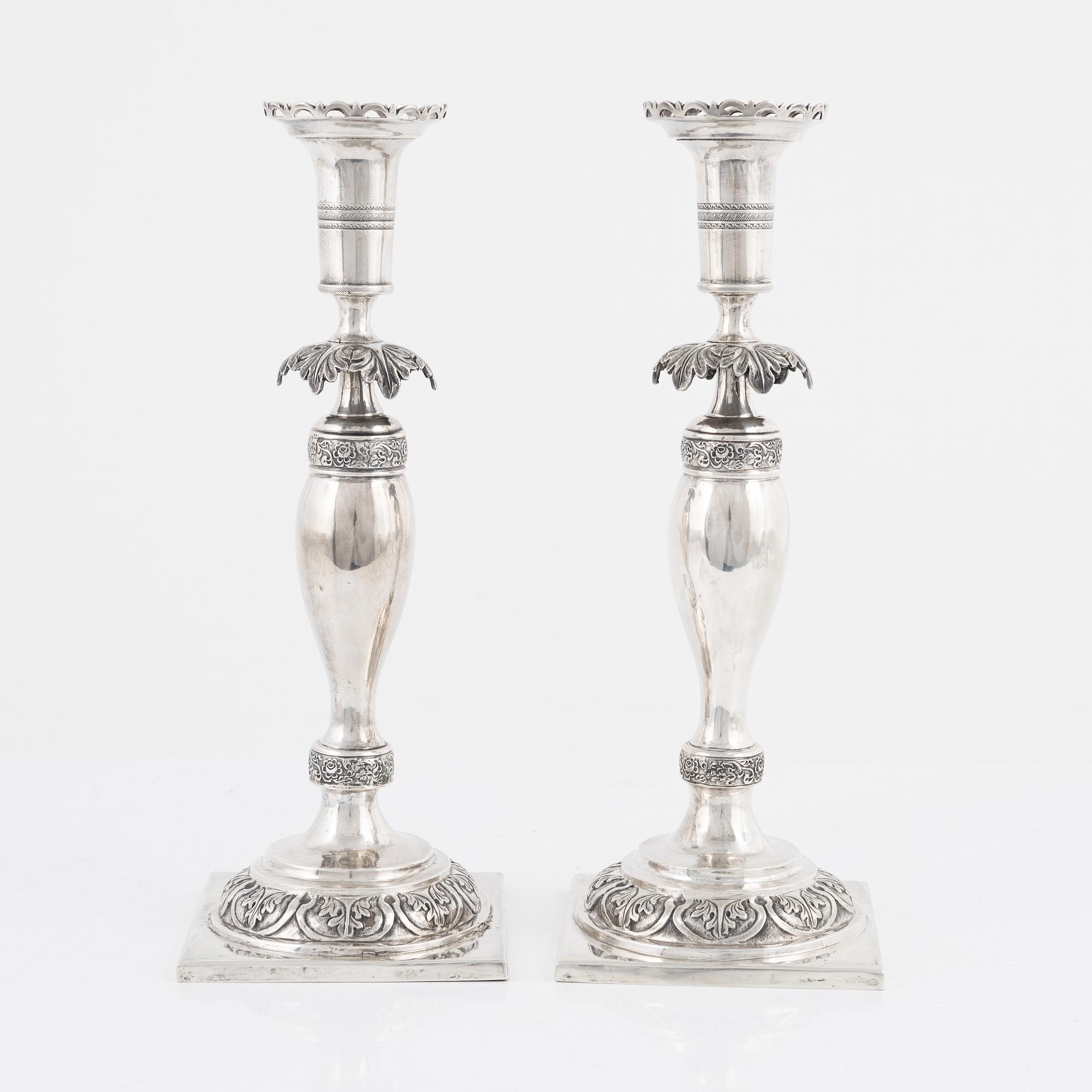 A pair of late Empire silver candlesticks, Grodno, Belarus, 1855.