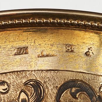 A Russian 19th century silver-gilt and niello cup and cover, unidentified makers mark, Moscow 1850.