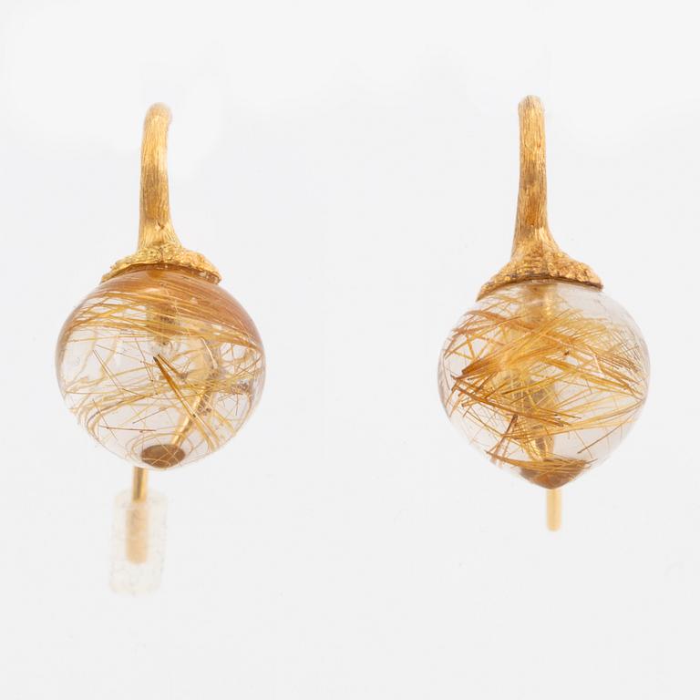 A pair of Ole Lynggard, Charlotte Lynggaard earrings, with rutile quartz.