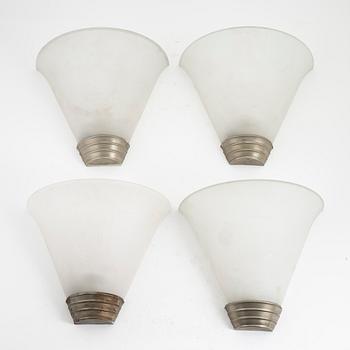 Four glass wall lights, 1930's/1940's.