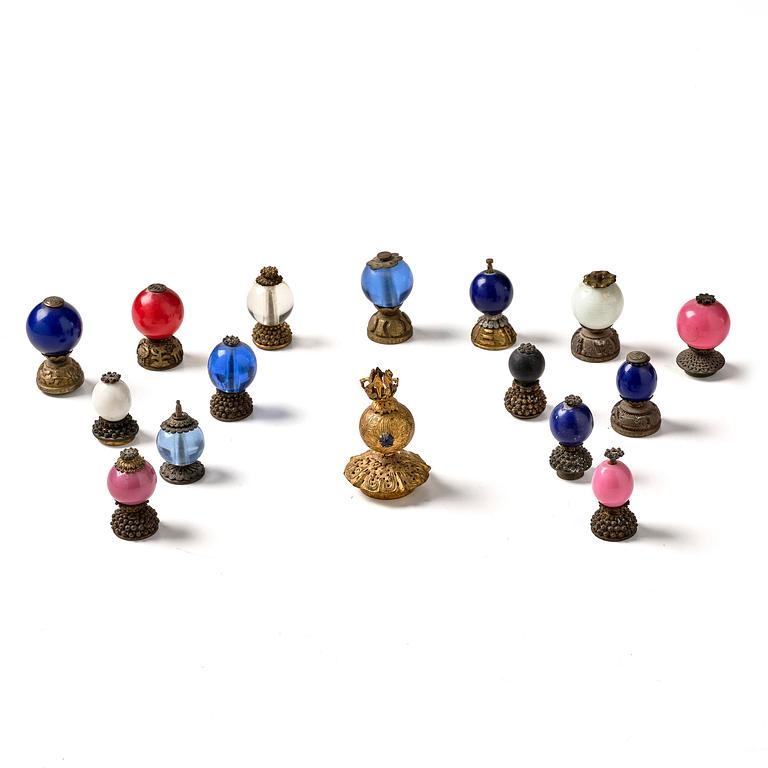 A group of 16 gilt-metal mandarin insignias, Qing dynasty, 19th century.