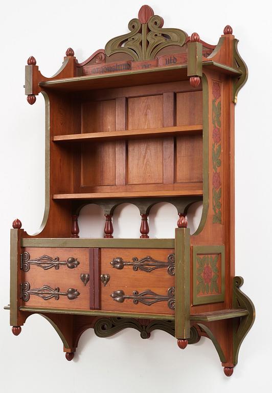 A Swedish Art Nouveau painted shelf executed by A． Lagerberg, 1897.