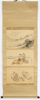 A Japanese scroll painting, ink and colour on paper, signed Koseki (1807-1884).