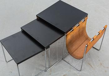 SATSBORD/TIDNINGSSTÄLL, 3 delar, skinn, metall, 1970-tal.