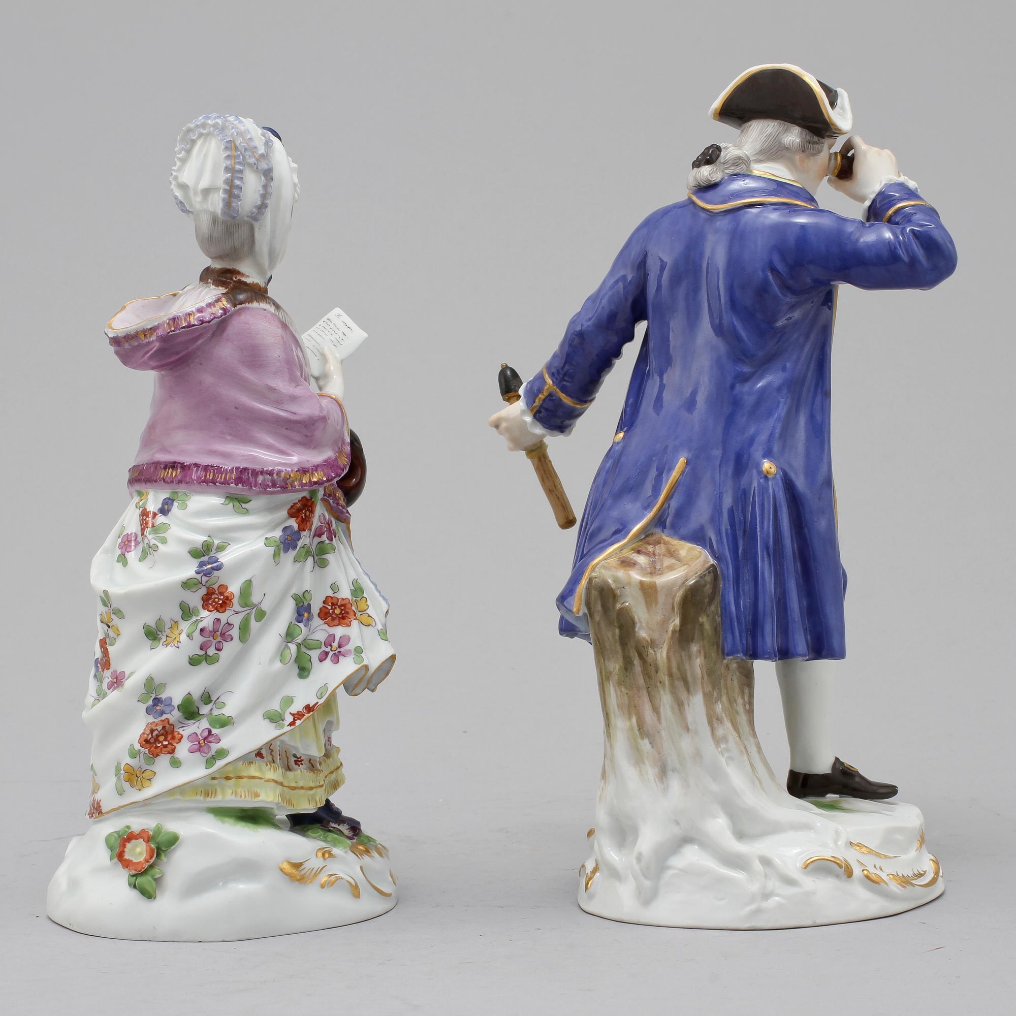 FIGURINER, ett par, porslin, Meissen, 1900-talets första hälft.