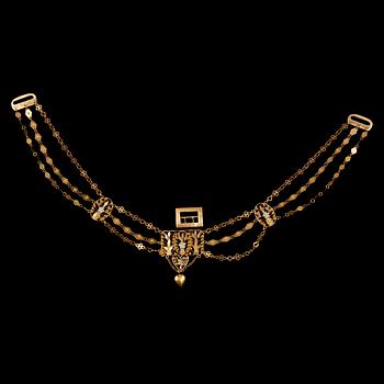 COLLIER, 18k guld och emalj, Empire, Carl Wilhelm Strehlenert, Stockholm,1796-1814 (1845). Totalvikt ca 23g.