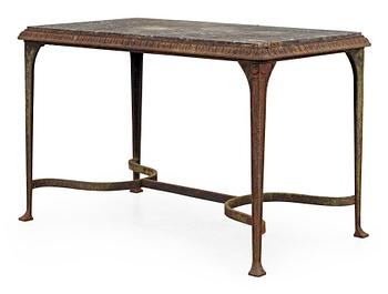 521. A Folke Bensow cast iron and stone top table, Näfveqvarns Bruk.