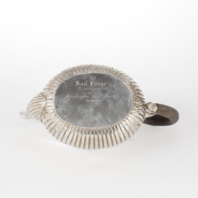 PARTI SILVER, 3 delar, bl.a A.G. Dufva, Stockholm, 1923. Total vikt inkl del med trähandtag ca 1383 gram.