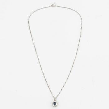 Earrings, a pair and a pendant with chain, silver.