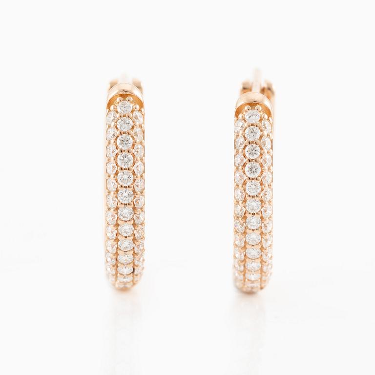 Örhängen, kreoler, 18K guld med briljantslipade diamanter.