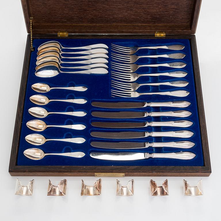 Cutlery set for 6 persons, 30 pieces, silver, "Empire" and "Chippendale", Finnish hallmarks, 1986-1994.