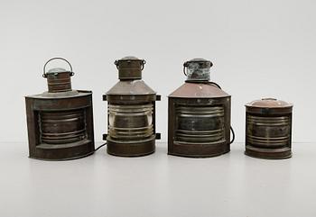 LANTERNOR, 4 st, koppar och glas, tidigt 1900-tal.