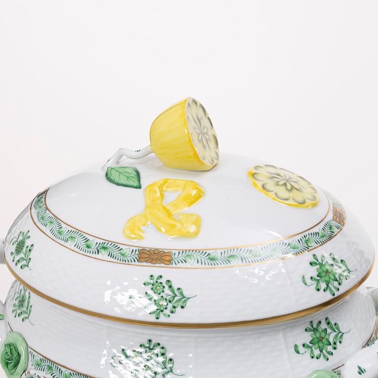 Herend, Service pieces, 59 pieces, "Chinese Bouquet"/ "Green Apponyi", Hungary.