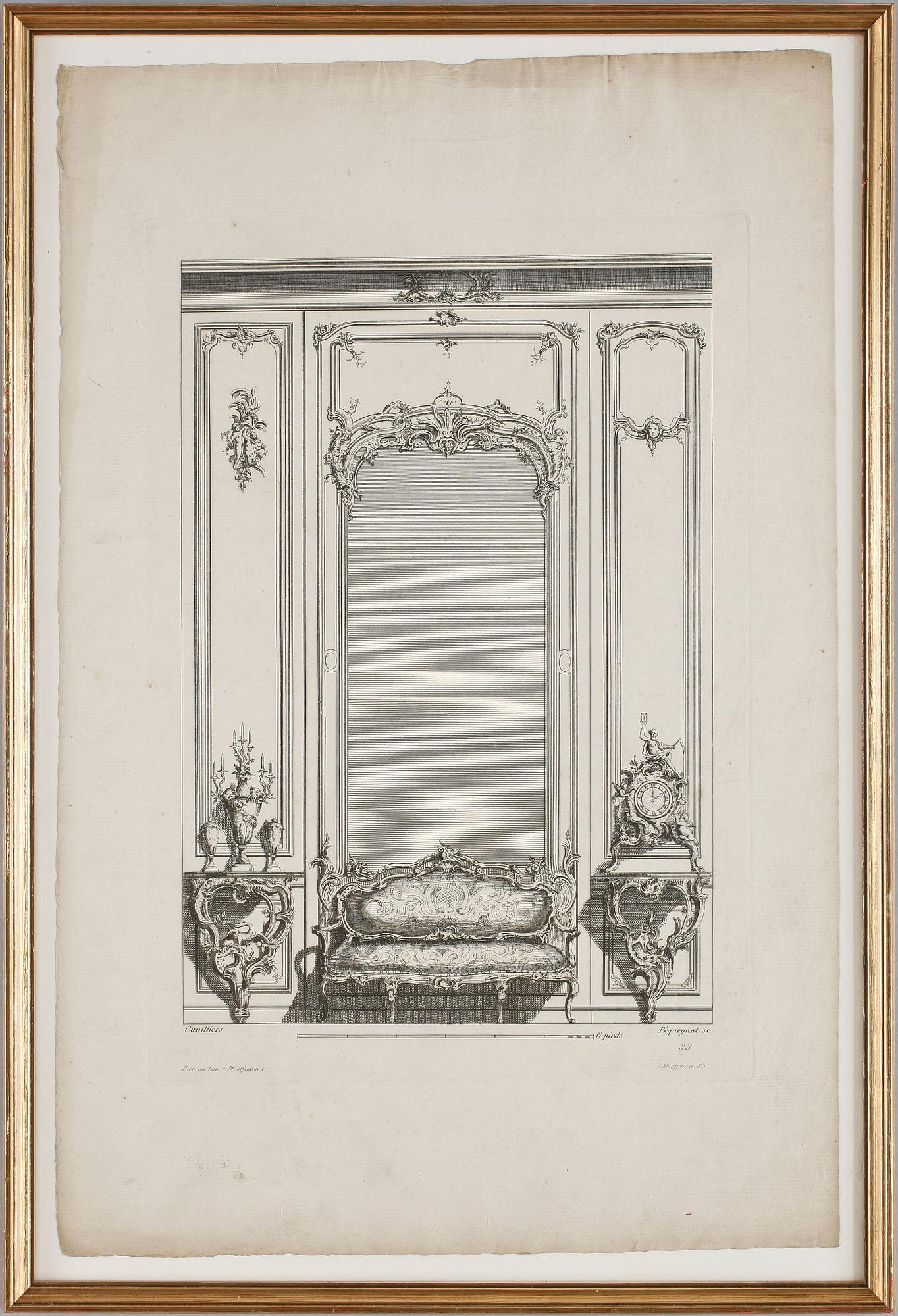 GRAVYRER, 3 st, bl.a. efter Blondel och Cuvilliés, 1700/1800, bl.a.Frankrike.