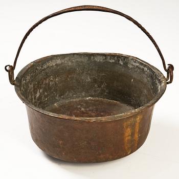 A Swedish copper cauldron, 18th century.