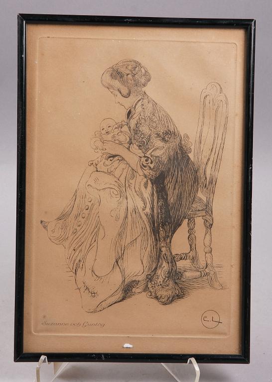 CARL LARSSON, etsning. Sign i plåten.