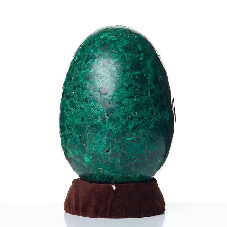 A Russian 19th Century malachite veneered egg.