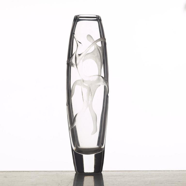 Vicke Lindstrand, an engraved glass vase, Kosta, Sweden 1950's.