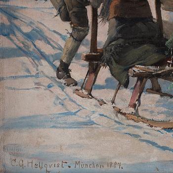 Carl Gustaf Hellqvist, Children kicksledding in the snow.