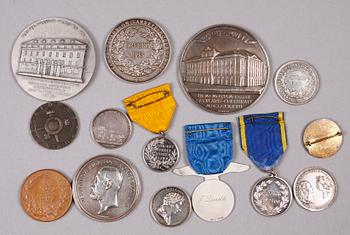 PARTI MEDALJER, 14 stycken, bl.a silver o brons. 1800/1900-tal.