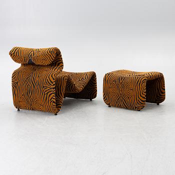 Jan Ekselius, fåtölj med fotpall, "Etcetera", JO Carlssons Möbelindustri, Vetlanda, 1970-tal.